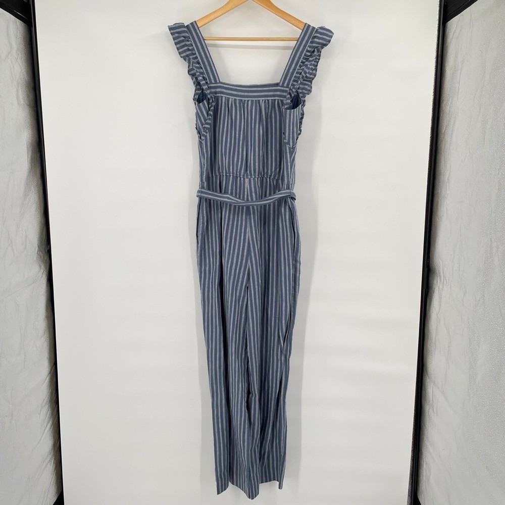 GAP Women's Size 8 TALL Ruffle Sleeve Jumpsuit Linen Wide Leg Belted Coastal NEW - Picture 8 of 12